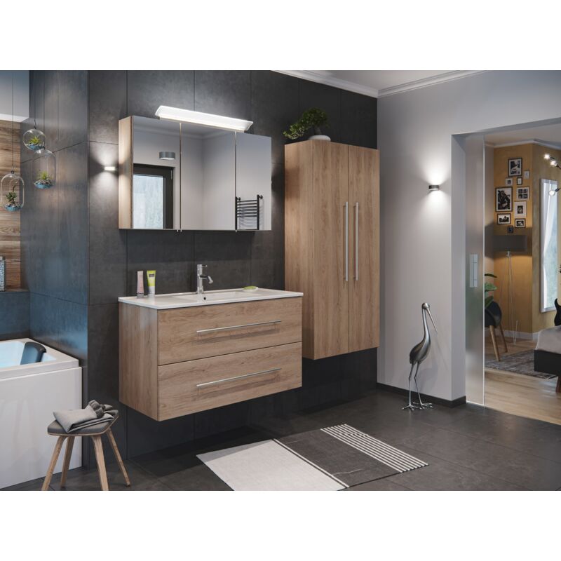 

Set de mueble de baño Firenze 100(4 part./C) Roble claro y armario espejo