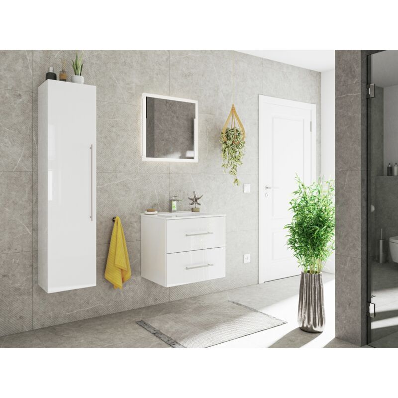 

Set de mueble de baño Firenze 60 (3 Part./A) incl. Espejo-LED Blanco brillante