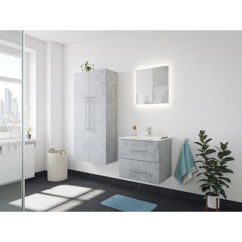 

Set de mueble de baño Firenze 60 (4 part./B) Gris hormigón incl. Espejo-LED