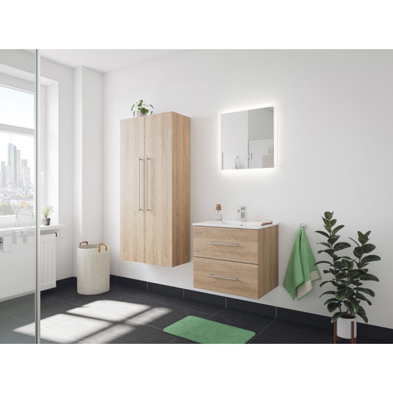 

Set de mueble de baño Firenze 60 (4 part./B) Roble claro incl. Espejo-LED