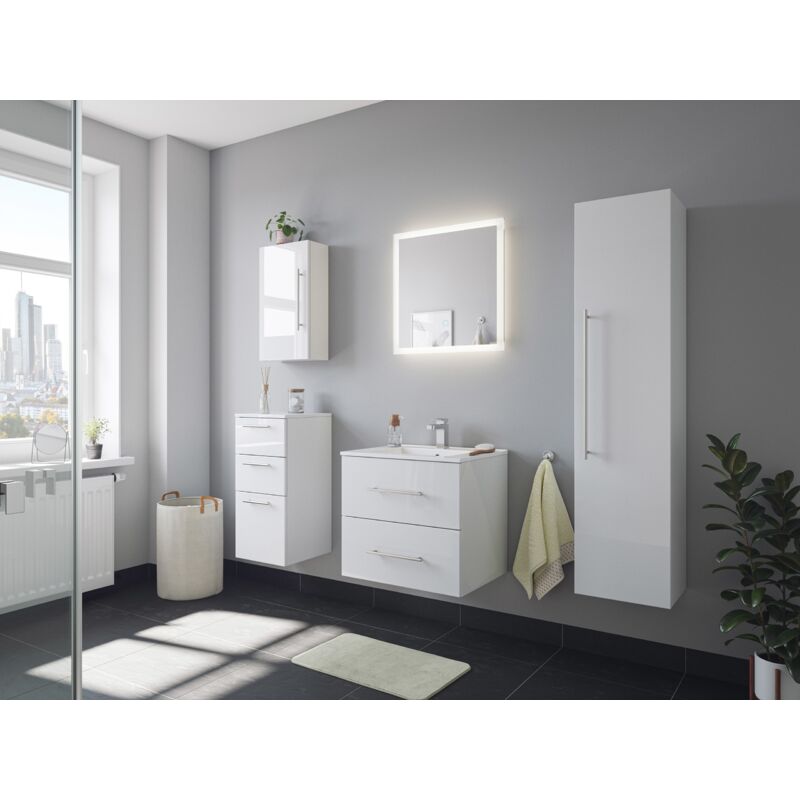 

Set de mueble de baño Firenze 60 (5 part./B) Blanco brillante incl. Espejo-LED
