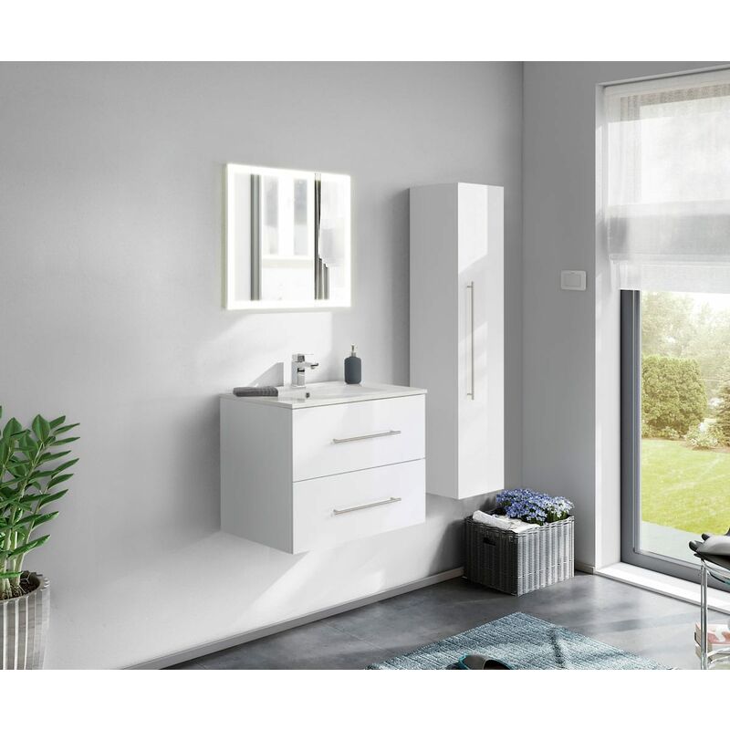 

Set de mueble de baño Firenze 75 (3 part./A) Blanco brillante incl. Espejo-LED