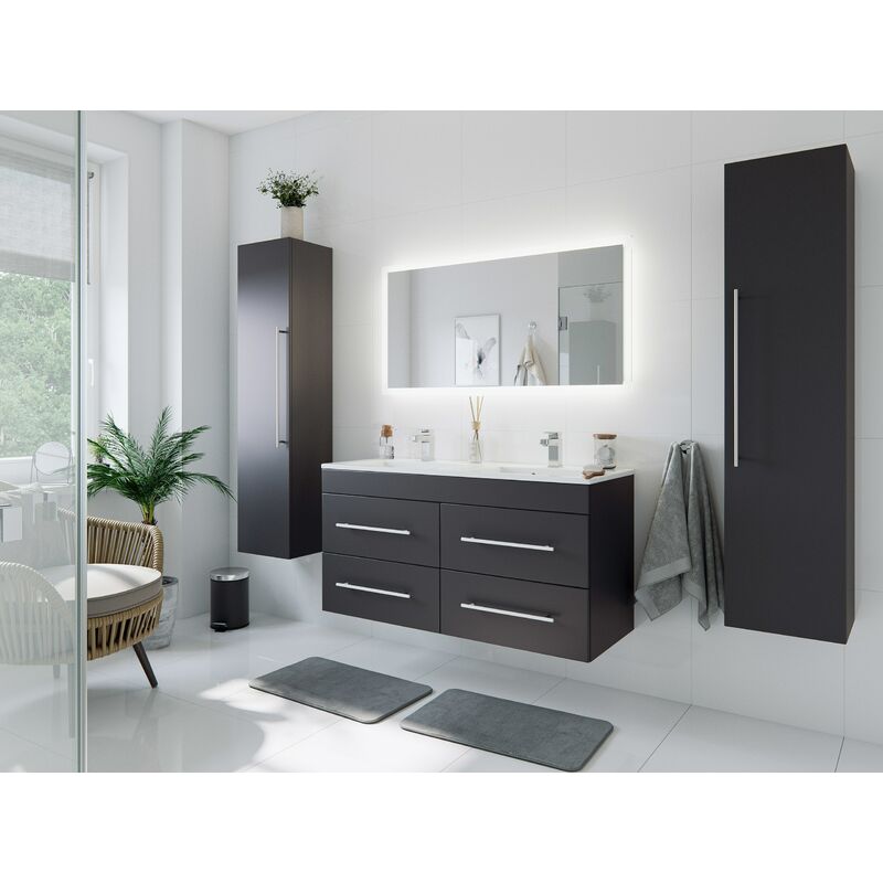 

Set de mueble de baño Helios Antracita satinado con Espejo-LED Función táctil