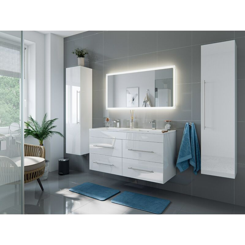 

Set de mueble de baño Helios Blanco brillante con Espejo-LED Función táctil