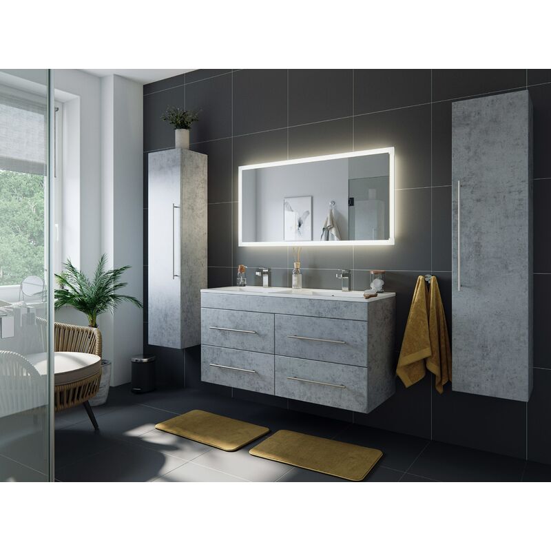 

Set de mueble de baño Helios Gris hormigón con Espejo-LED Función táctil