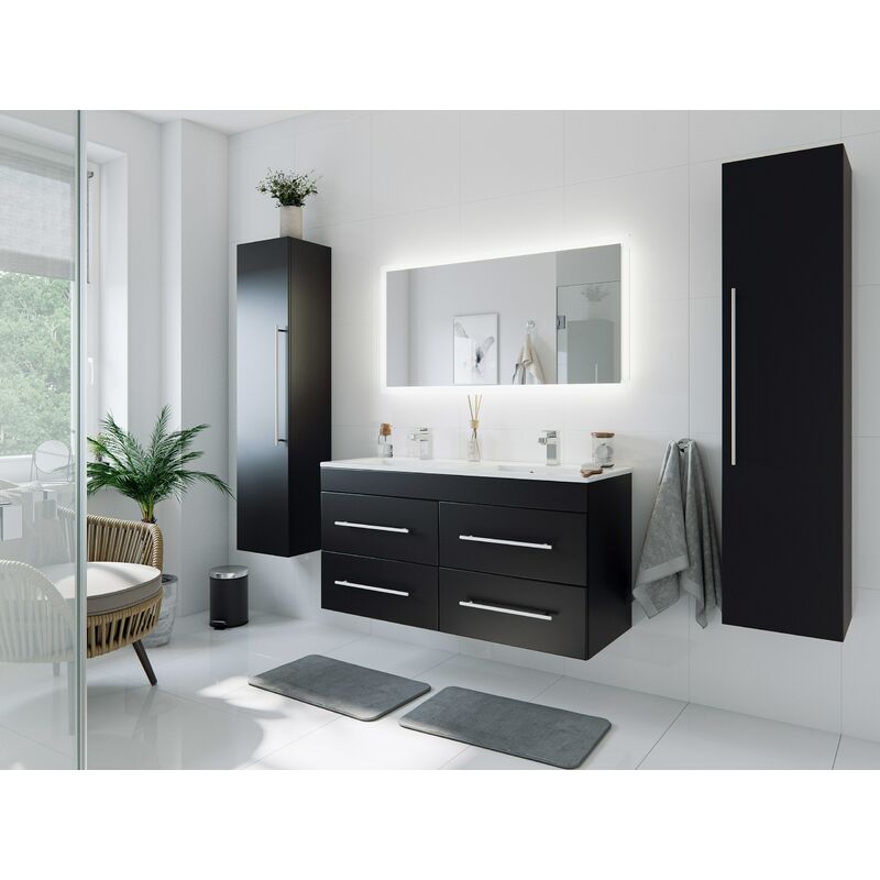 

Set de mueble de baño Helios Negro satinado con Espejo-LED Función táctil
