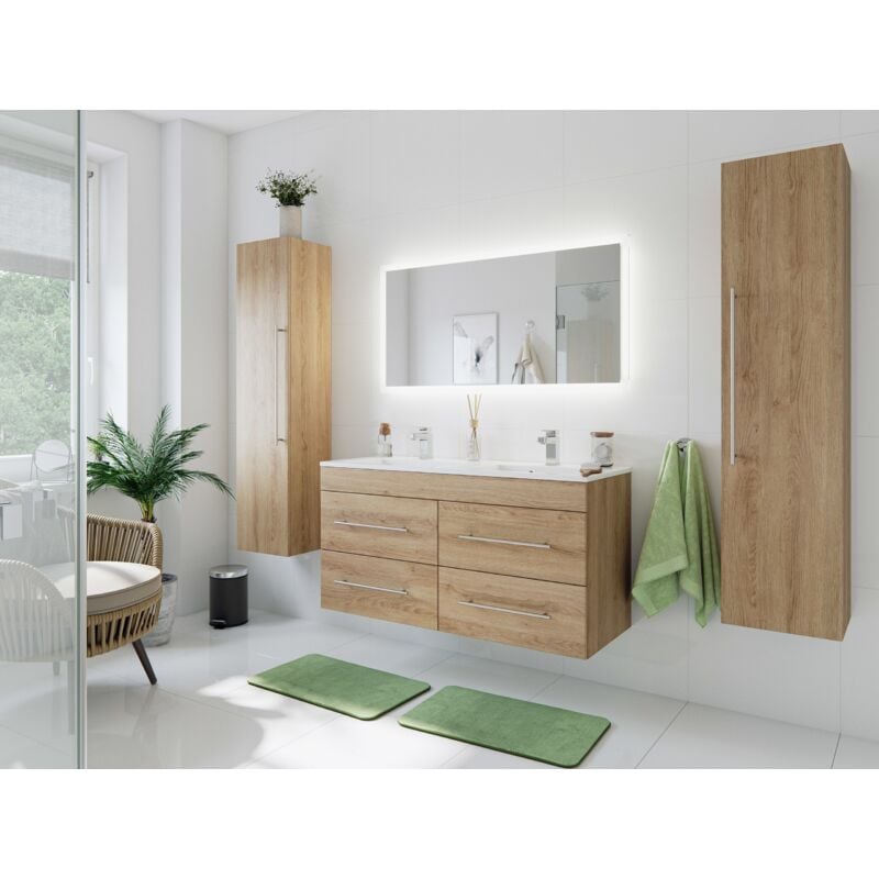 

Set de mueble de baño Helios Roble claro con Espejo-LED Función táctil