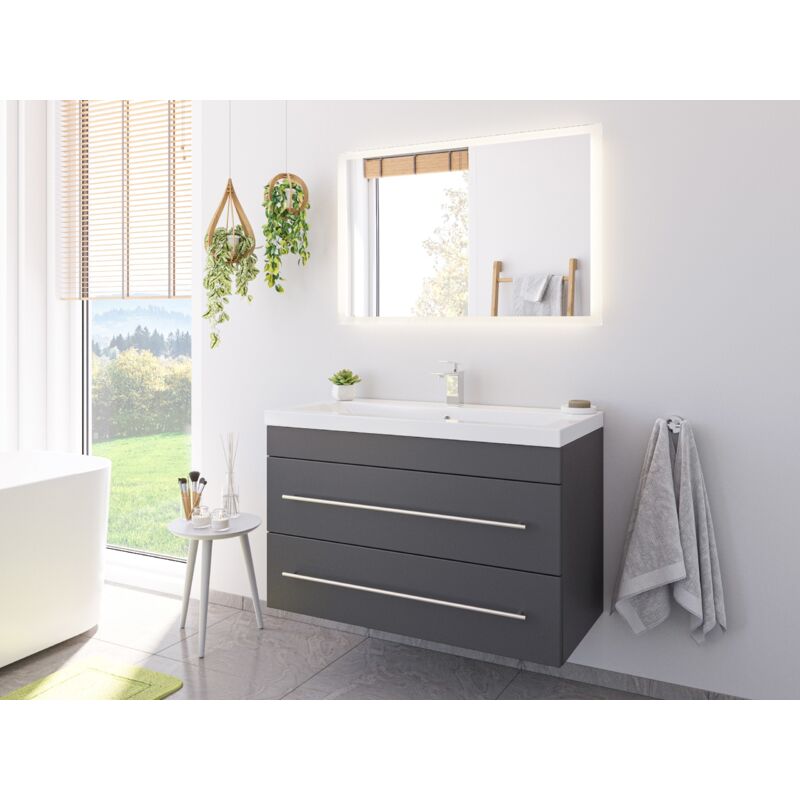 

Set de mueble de baño Lex 100 (2 part.) Antracita satinado con Espejo - LED