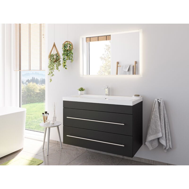 

Set de mueble de baño Lex 100 (2 part.) Negro satinado con Espejo - LED