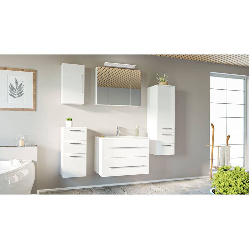 

Set de mueble de baño OPTIMO 80cm (5 partes) Blanco brillante