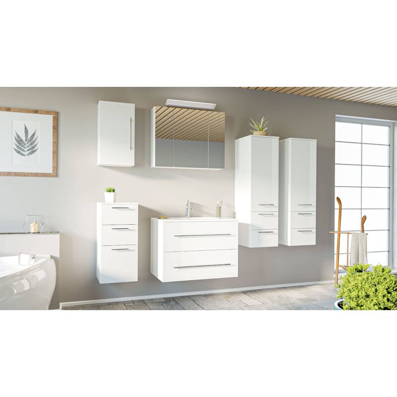 

Set de mueble de baño OPTIMO 80cm (6 partes) Blanco brillante