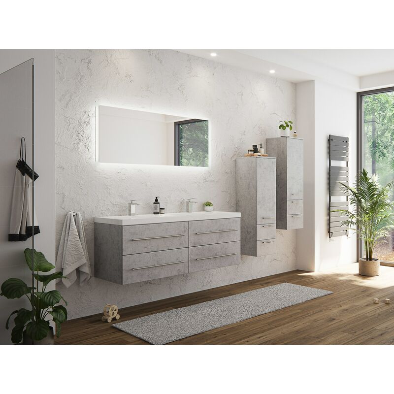 

Set de mueble de baño Persepolis XL Gris hormigón 2 mueble auxiliar Espejo-LED