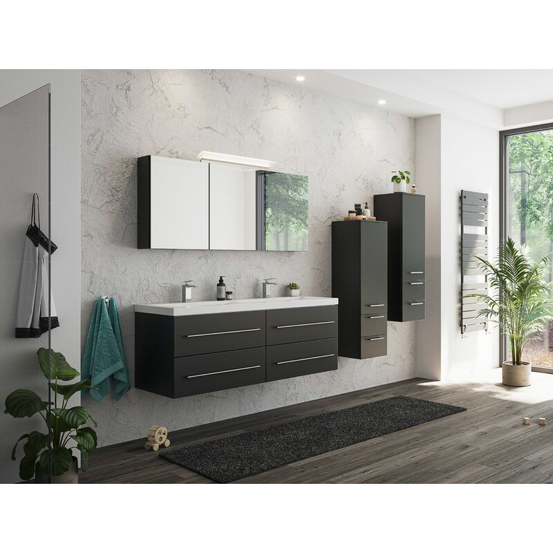 

Set de mueble de baño Persepolis XL Negro sedoso y armario con espejo