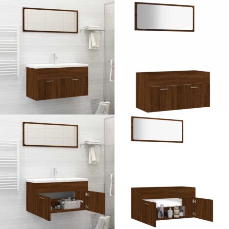 Set de muebles baño 2 pzas madera contrachapada marrón roble - Armario baño - Muebles de baño