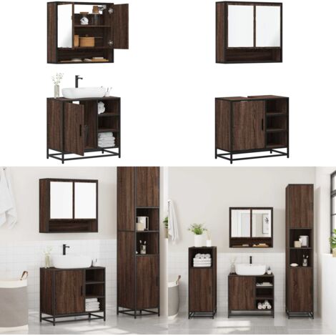 Set de muebles baño 2 pzas madera contrachapada marrón roble - Armario de baño - Muebles de baño madera
