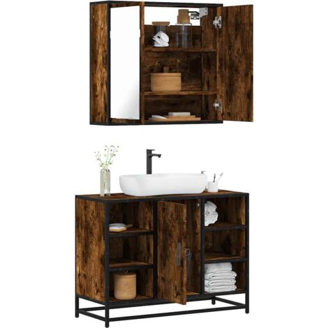 Set de muebles baño 2 pzas madera contrachapada roble ahumado