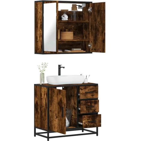 Set de muebles baño 2 pzas madera contrachapada roble ahumado