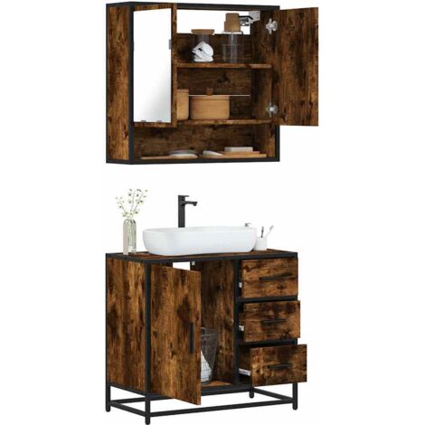 Set de muebles baño 2 pzas madera contrachapada roble ahumado