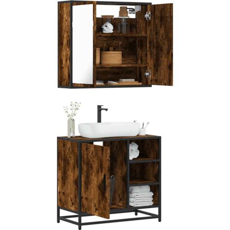 Set de muebles baño 2 pzas madera contrachapada roble ahumado