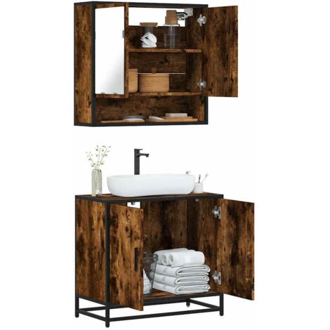 Set de muebles baño 2 pzas madera contrachapada roble ahumado