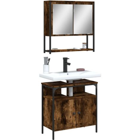 Set de muebles baño 2 pzas madera contrachapada roble ahumado vidaXL