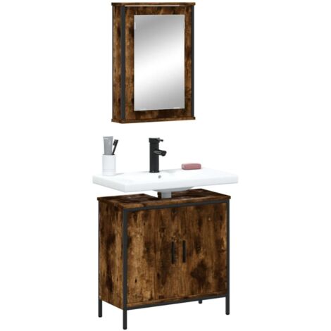 Set de muebles baño 2 pzas madera contrachapada roble ahumado vidaXL