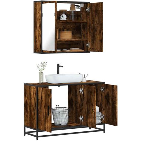 Set de muebles baño 2 pzas madera contrachapada roble ahumado vidaXL