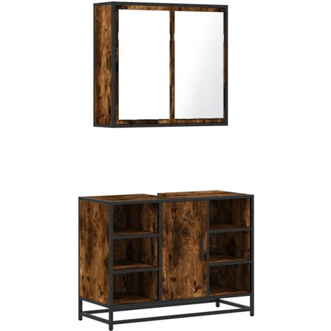 Set de muebles baño 2 pzas madera contrachapada roble ahumado vidaXL