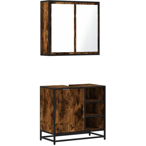 Set de muebles baño 2 pzas madera contrachapada roble ahumado vidaXL