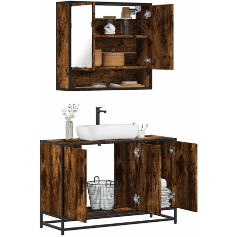 Set de muebles baño 2 pzas madera contrachapada roble ahumado vidaXL