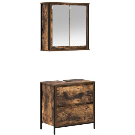 Set de muebles baño 2 pzas madera contrachapada roble ahumado vidaXL