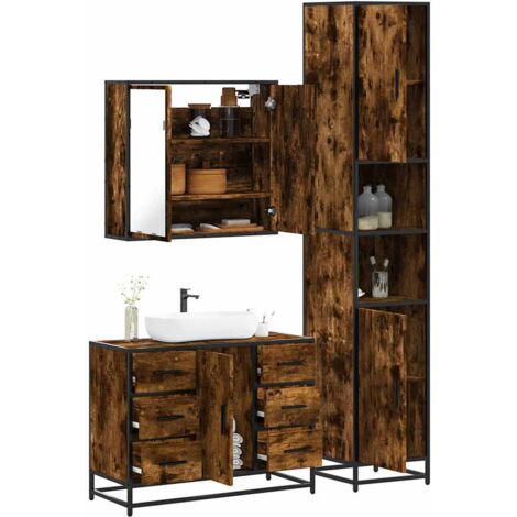 Set de muebles baño 3 pzas madera contrachapada roble ahumado