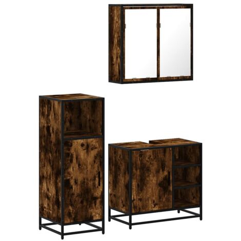 Set de muebles baño 3 pzas madera contrachapada roble ahumado
