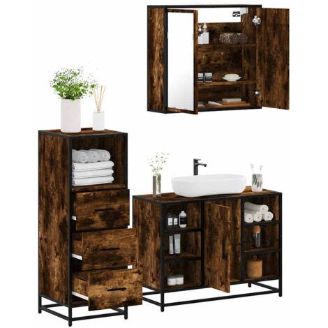 Set de muebles baño 3 pzas madera contrachapada roble ahumado