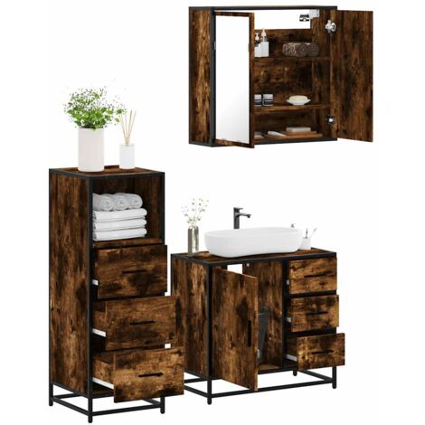 Set de muebles baño 3 pzas madera contrachapada roble ahumado