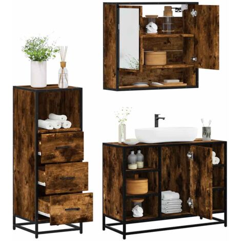 Set de muebles baño 3 pzas madera contrachapada roble ahumado