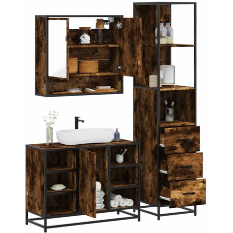 Set de muebles baño 3 pzas madera contrachapada roble ahumado
