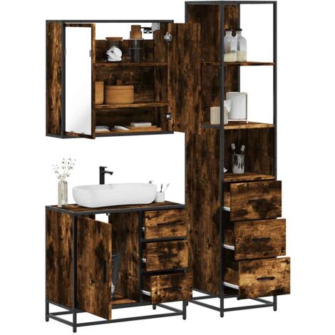 Set de muebles baño 3 pzas madera contrachapada roble ahumado