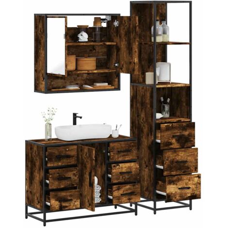 Set de muebles baño 3 pzas madera contrachapada roble ahumado