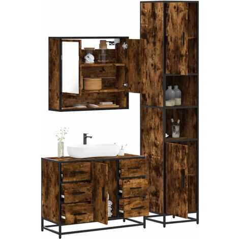 Set de muebles baño 3 pzas madera contrachapada roble ahumado