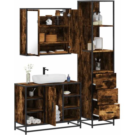 Set de muebles baño 3 pzas madera contrachapada roble ahumado