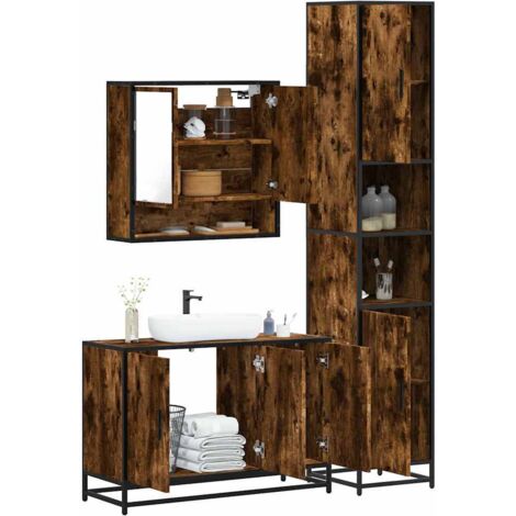 Set de muebles baño 3 pzas madera contrachapada roble ahumado