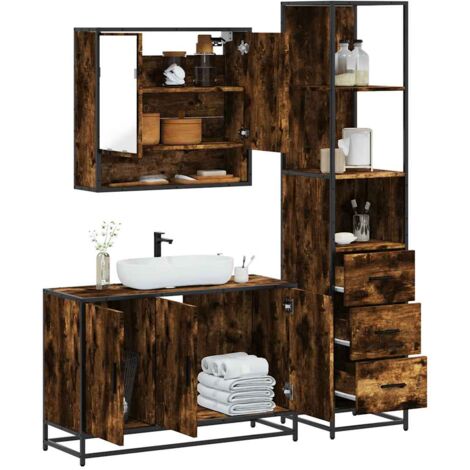 Set de muebles baño 3 pzas madera contrachapada roble ahumado