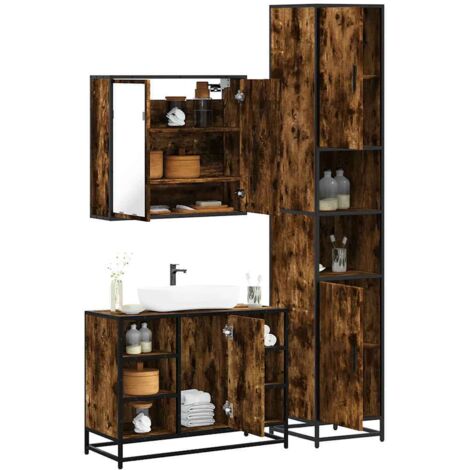 Set de muebles baño 3 pzas madera contrachapada roble ahumado