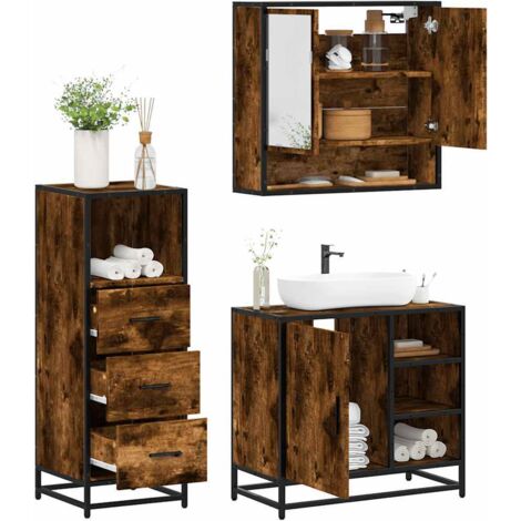 Set de muebles baño 3 pzas madera contrachapada roble ahumado