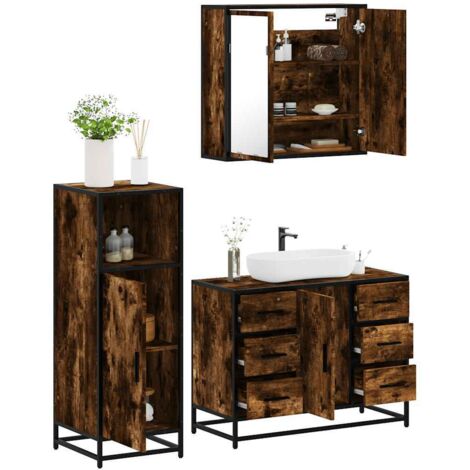 Set de muebles baño 3 pzas madera contrachapada roble ahumado