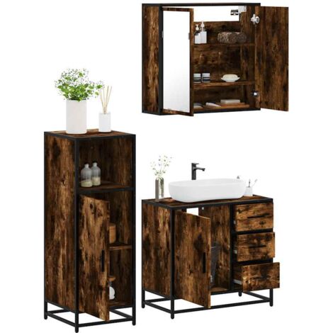Set de muebles baño 3 pzas madera contrachapada roble ahumado