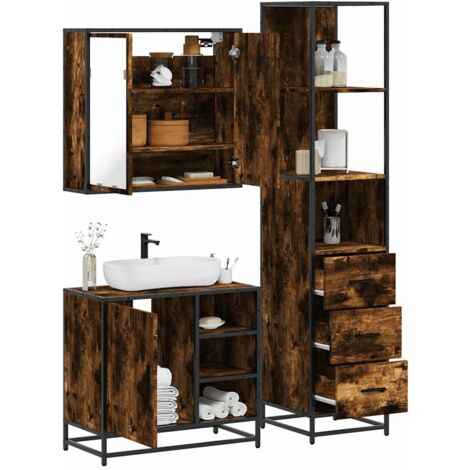 Set de muebles baño 3 pzas madera contrachapada roble ahumado