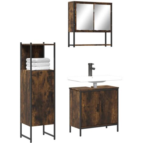 Set de muebles baño 3 pzas madera contrachapada roble ahumado