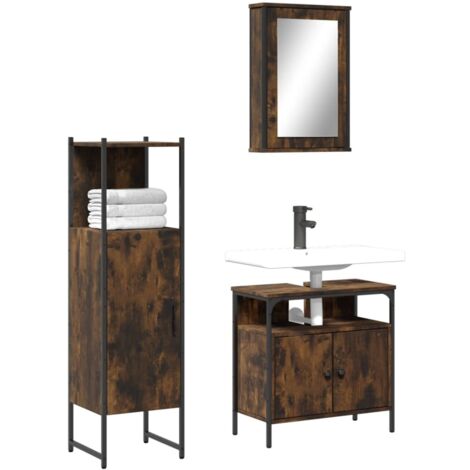 Set de muebles baño 3 pzas madera contrachapada roble ahumado